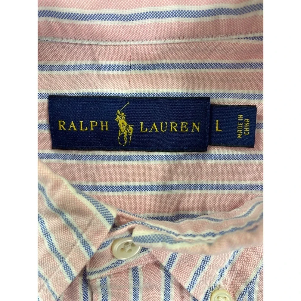 Polo Ralph Lauren Mens Large Shirt Button Down Pink Stripe Flesh Pony Long Sleev